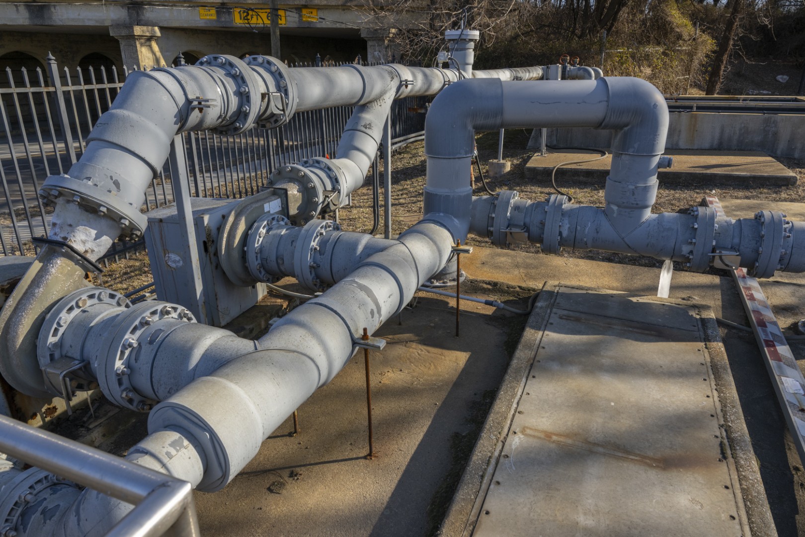 Large diameter sewer pipes and regional sewer system Camden County infrastructure at CCMUA facility